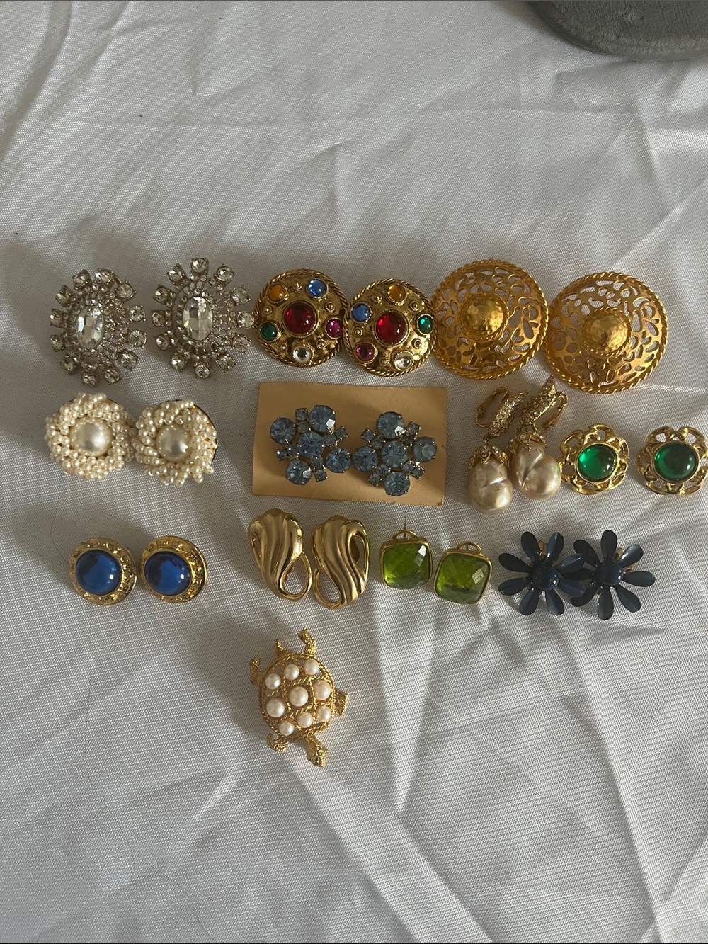 Lot of vintage  Gold-Tone and Colored Gem Statement Earrings - Mixed Pack